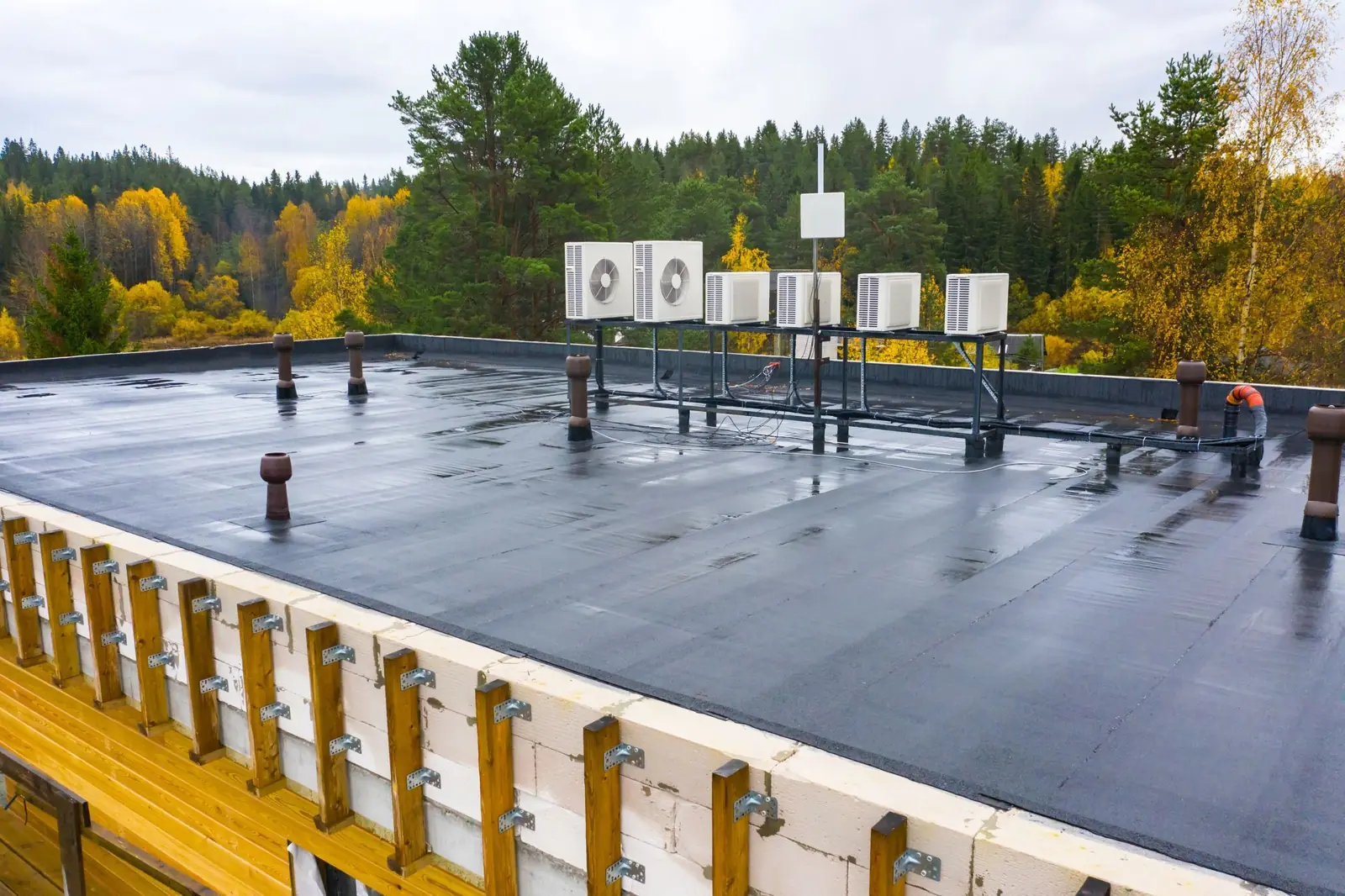 Black EPDM membrane on a commercial flat roof